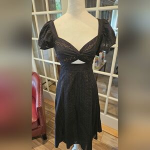 NWT BCBG Womens Black/Nude Eyelet A-Line Dress Sz 0 MSRP $ 328.00